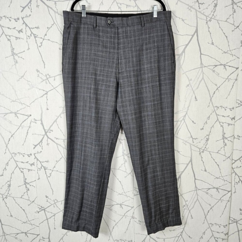 Logan Hill Gray Checks 100% Wool Flat Front Trousers